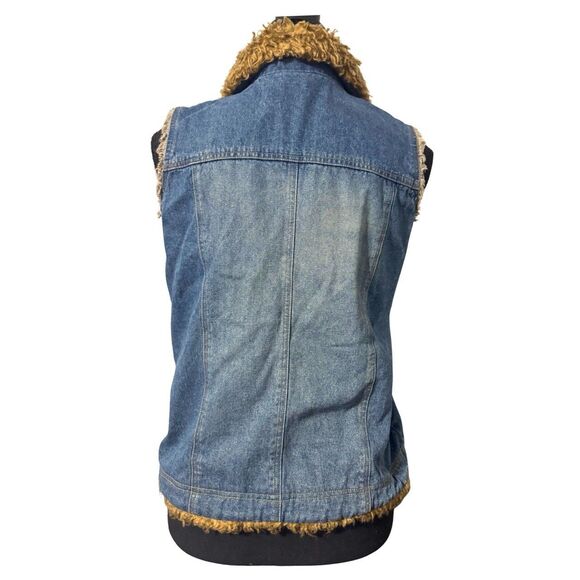 Retro Y2K Western Indie Sleaze Cowgirl McBling Mob Wife Faux Fur Denim Vest L - Picture 3 of 4
